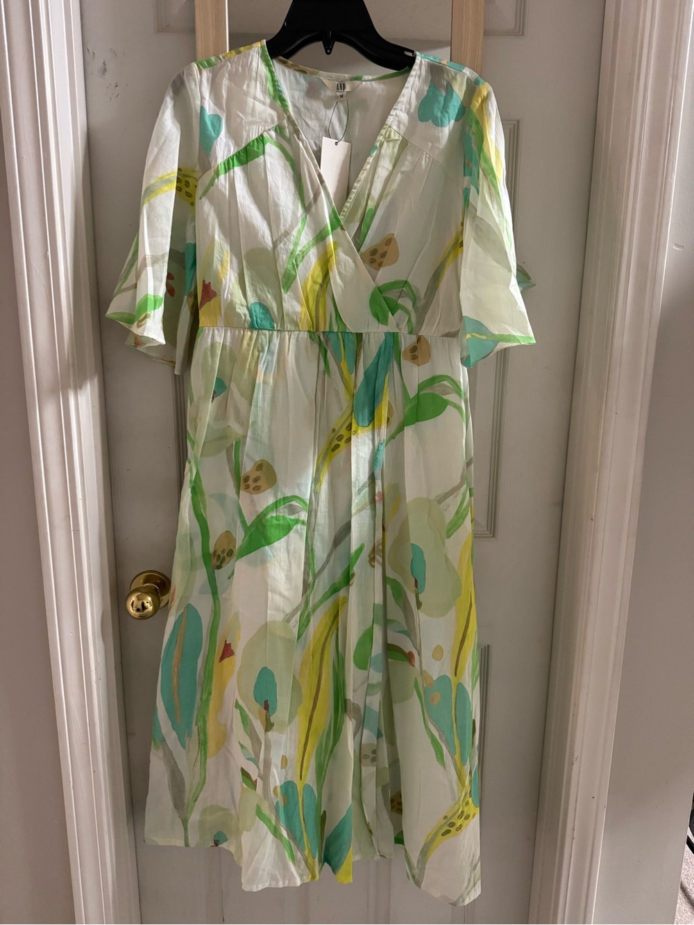 AND White Wrap Dress with Mint Green & Yellow Print